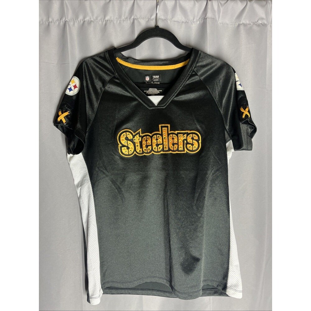 Women's Pittsburgh Steelers L Jeweled Jersey (Black) NFL Team Apparel